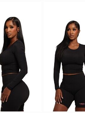 NEW Bold & Beautiful Long Sleeve Top & Shorts Set XL Black Sold Out